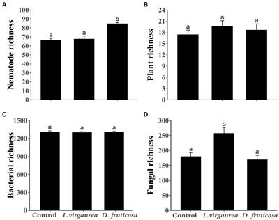 Contrasting influences of two dominant plants, Dasiphora fruticosa and Ligularia virguarea, on aboveground and belowground communities in an alpine meadow